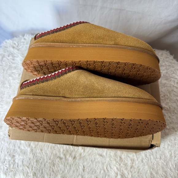 Fitory Brown Suede Shearling Lined Clog Slippers Platform Wedge Women's Size 10 - Picture 3 of 8